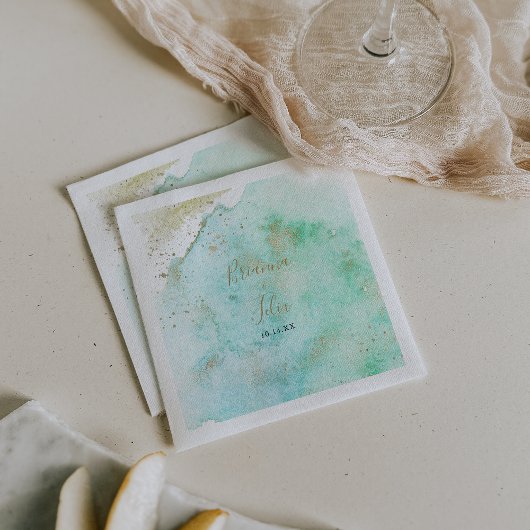 Eenvoudig goud en groen minimalistisch huwelijk Na Servet