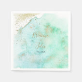 Eenvoudig goud en groen minimalistisch huwelijk Na Servet (Voorkant)