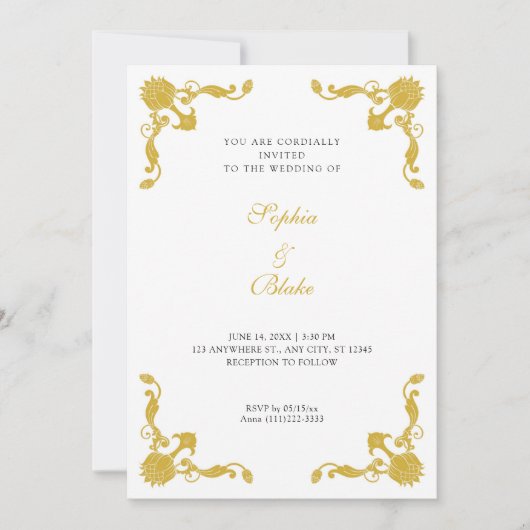 Eenvoudig goud- en White Art Deco Wedding Kaart (Voorkant)