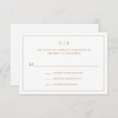 Eenvoudig goud- en witmonogram huwelijk RSVP kaartje (Voorkant / Achterkant)