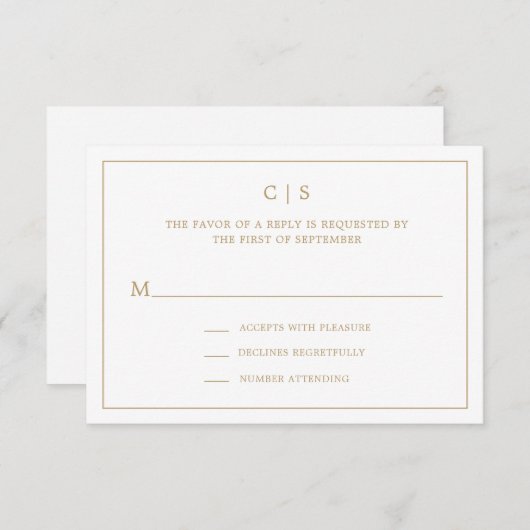 Eenvoudig goud- en witmonogram huwelijk RSVP kaartje (Voorkant / Achterkant)