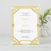 Eenvoudig goud en witte kunst Deco Wedding Kaart (Staand voorkant)