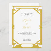 Eenvoudig goud en witte kunst Deco Wedding Kaart (Voorkant / Achterkant)