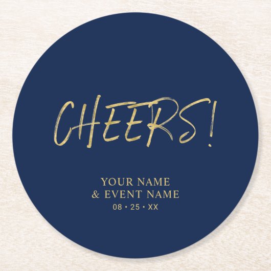 Eenvoudig goud- en zeekwarts Volwassenfeest Ronde Kartonnen Onderzetter (Voorkant)