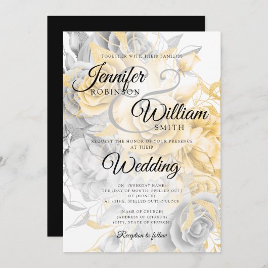 Eenvoudig goud- en zilverlegant huwelijk kaart (Voorkant / Achterkant)