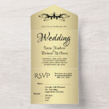 Eenvoudig goud- en zwarte triplex met Rsvp Wedding