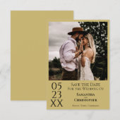 Eenvoudig Goud Geel Modern Minimaal Foto Bruiloft Save The Date (Voorkant / Achterkant)