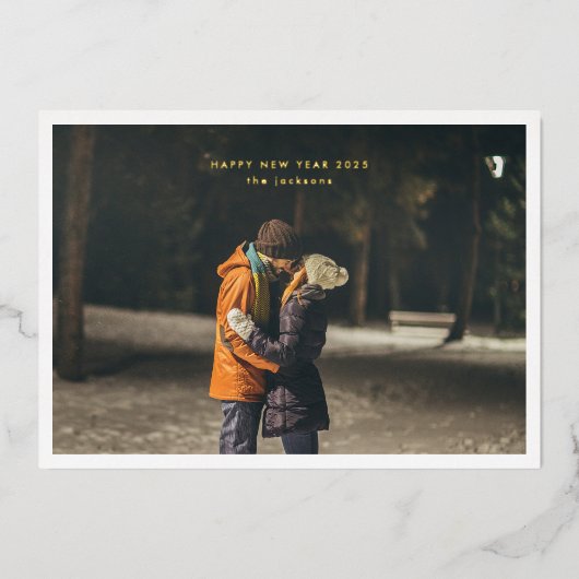 Eenvoudig GOUD GELUKKIG NIEUWJAAR Foto Lijst Custo Folie Feestdagenkaart (Voorkant)