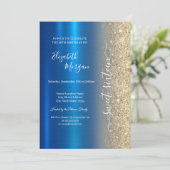 Eenvoudig Goud Glitter Metallic Blauw Zoet 16 Kaart (Staand voorkant)