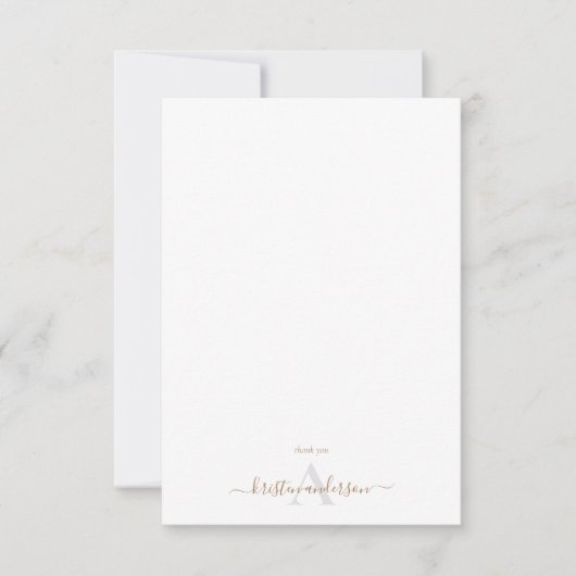 Eenvoudig goud & grijs script monogram witte begra bedankkaart (Voorkant)