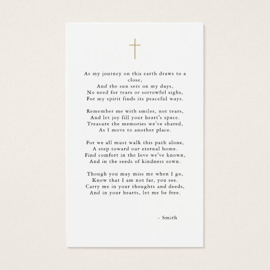 Eenvoudig Goud Katholiek Foto Begrafenisgebed Kaar Visitekaartje (Achterkant)