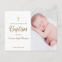 Eenvoudig Goud Kruis Wit Aangepaste Foto baby Doop Briefkaart