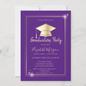 Eenvoudig Goud Lijst Afstudeerder Pet Violet Afstu Kaart (Voorkant)