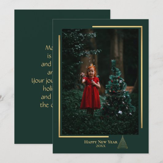 Eenvoudig Goud Lijst Kerstmis Foto Vakantie Kaart (Voorkant / Achterkant)