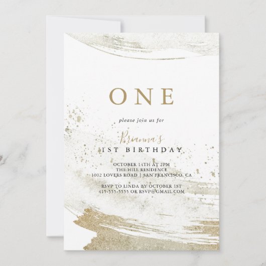 Eenvoudig Goud Minimalistisch Eerste Verjaardagsfe Kaart (Voorkant)