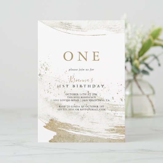 Eenvoudig Goud Minimalistisch Eerste Verjaardagsfe Kaart (Staand voorkant)