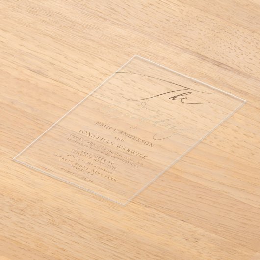 Eenvoudig goud moderne kalligrafie bruiloft acryl uitnodigingen (Laagn)