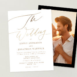 Eenvoudig Goud Moderne Kalligrafie Fotobruiloft Kaart