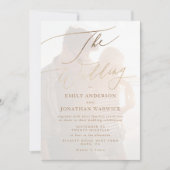 Eenvoudig Goud Moderne Kalligrafie Fotobruiloft Kaart (Voorkant)