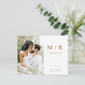 Eenvoudig Goud Monogram Wit Foto Opslaan van de Da Briefkaart (Staand voorkant)