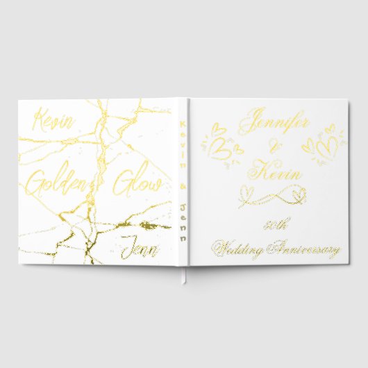 Eenvoudig goud op wit 50ste bruiloft Jubileum | Gastenboek (Volledig)