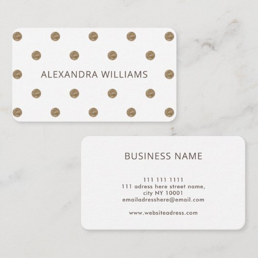Eenvoudig Goud Polka Dots Patroon Chique Wit Visitekaartje (Voorkant / Achterkant)