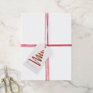 Eenvoudig Goud Red Tree Script Vrolijk Kerstfeest Cadeaulabel