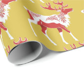 Eenvoudig Goud Rood Reinders Kerst Kerstmis Patroo Cadeaupapier (Rol Hoek)