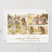 Eenvoudig Goud Script 4 Fotocollage Kerstmis Feestdagenkaart (Voorkant)