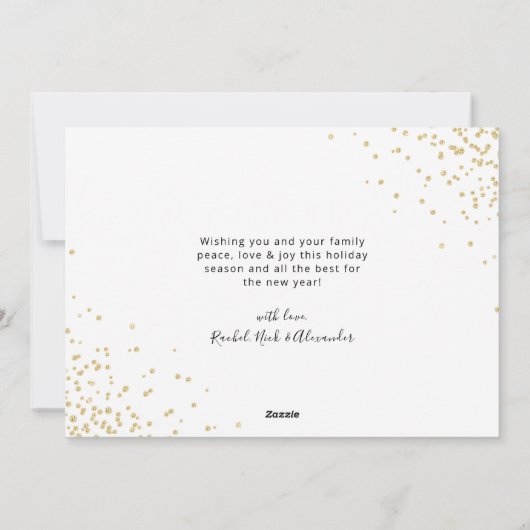 Eenvoudig Goud Script 4 Fotocollage Kerstmis Feestdagenkaart (Achterkant)