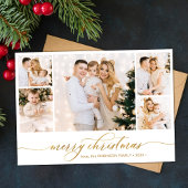 Eenvoudig Goud Script 5 Fotocollage Kerstmis Feestdagenkaart