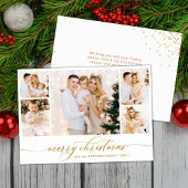 Eenvoudig Goud Script 5 Fotocollage Kerstmis Feestdagenkaart