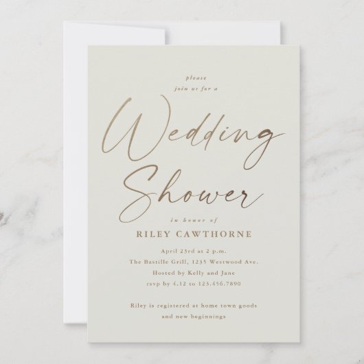 Eenvoudig Goud Script Koppels Bruiloft Douche Kaart (Voorkant)