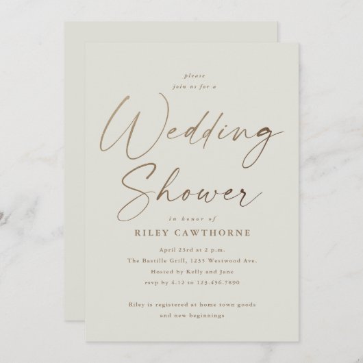 Eenvoudig Goud Script Koppels Bruiloft Douche Kaart (Voorkant / Achterkant)