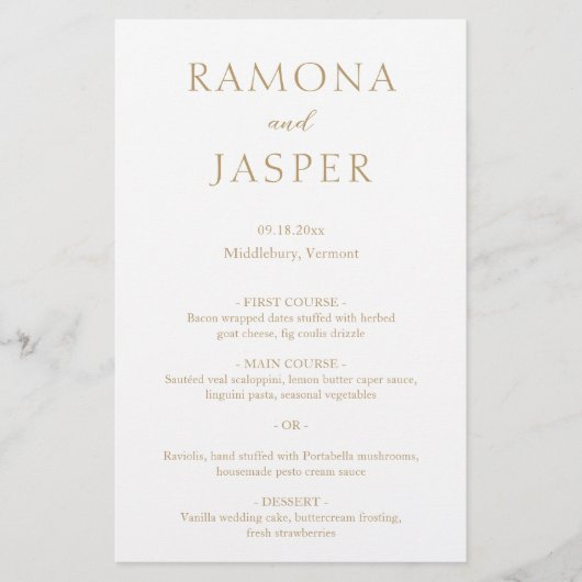 Eenvoudig Goud Vet Modern Wedding Menu (Voorkant)