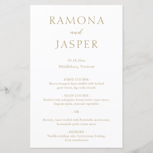 Eenvoudig Goud Vet Modern Wedding Menu (Voorkant)