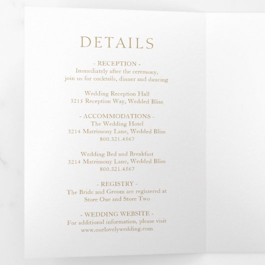 Eenvoudig goud vet moderne bruiloft drieluik uitnodiging (Binnenzijde eerst)