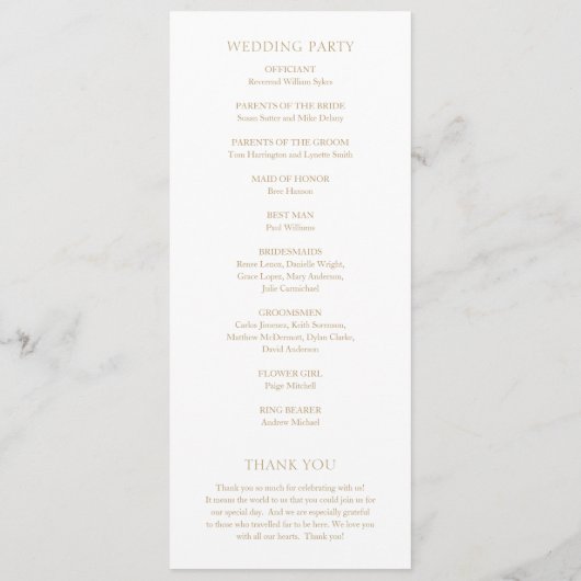 Eenvoudig goud vet moderne bruiloft programmakaart (Achterkant)