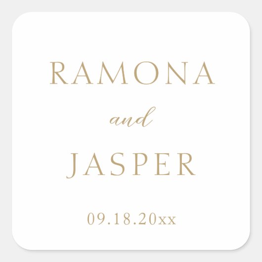 Eenvoudig goud vet moderne bruiloft vierkante sticker (Voorkant)