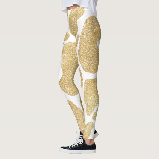 Eenvoudig Goud wit Grote Koe Vlekken Dierenpatroon Leggings (Links)