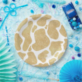 Eenvoudig Goud wit Grote Koe Vlekken Dierenpatroon Papieren Bordje (Feest)