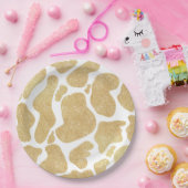 Eenvoudig Goud wit Grote Koe Vlekken Dierenpatroon Papieren Bordje (Feest)