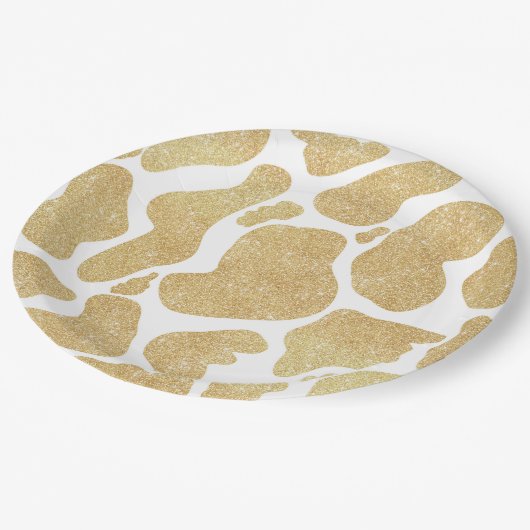 Eenvoudig Goud wit Grote Koe Vlekken Dierenpatroon Papieren Bordje (Gekanteld)