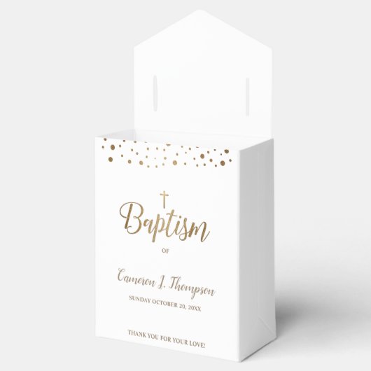 Eenvoudig Goud Wit kruis Doopfeest Dank u Bedankdoosjes (Geopend)