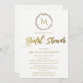 Eenvoudig Goud Wit Monogram Krans Kaart (Voorkant / Achterkant)