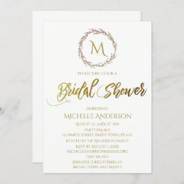 Eenvoudig Goud Wit Monogram Krans Kaart