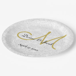 Eenvoudig Goud Wit Zwart Elegant Trouw Monogram Papieren Bordje