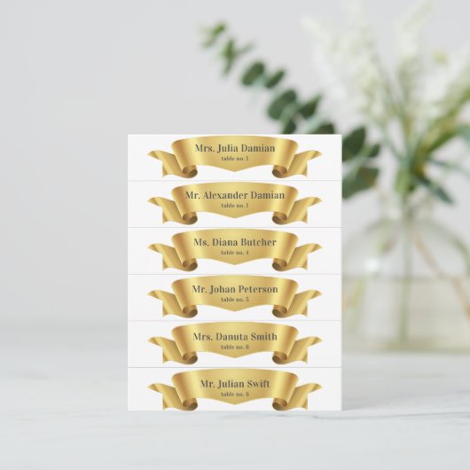 Eenvoudig Goud Zijde Lint Banner Trouwplaats Kaart (Staand voorkant)