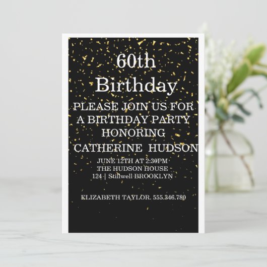Eenvoudig goud zwarte uitnodiging voor 60e verjaar (Staand voorkant)