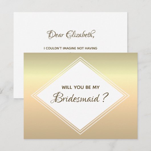 Eenvoudig gouden bruidsmeisje voorstel uitnodiging briefkaart (Voorkant / Achterkant)